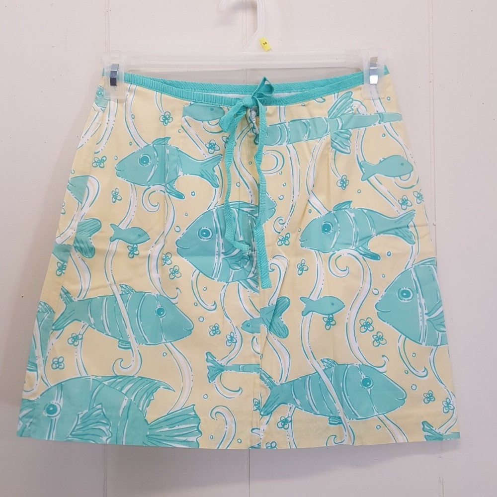 Lilly Pulitzer 2 Skirt Fish Yellow Aqua Blue Sea